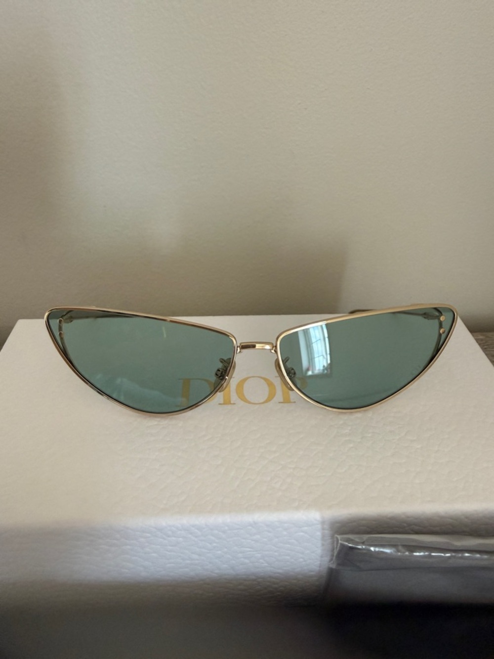 Dior Gold Frame Cat-Eye Sunglasses with Green Lenses - Picture 12 of 12